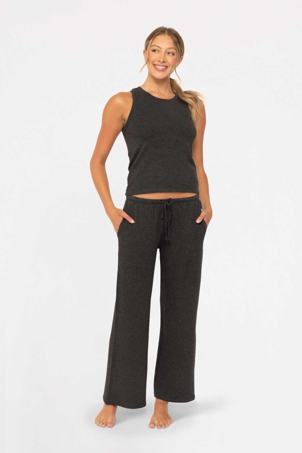 Keyhole Lounge Tank Top Charcoal 2tone