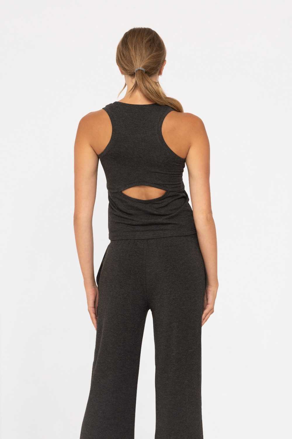 Keyhole Lounge Tank Top Charcoal 2tone