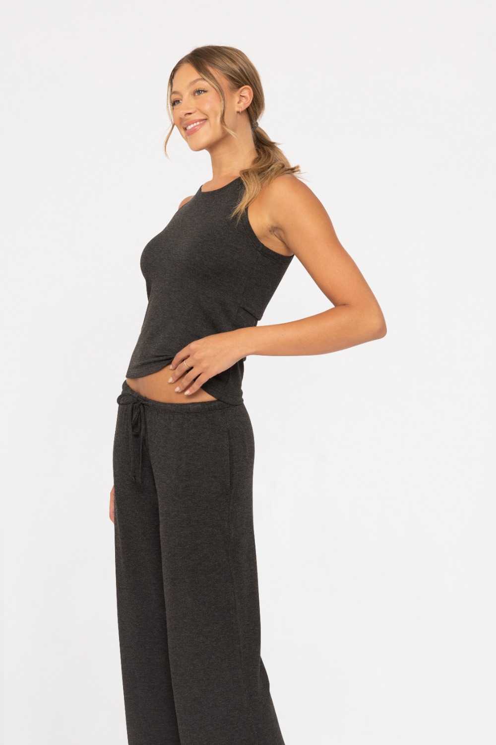 Keyhole Lounge Tank Top Charcoal 2tone