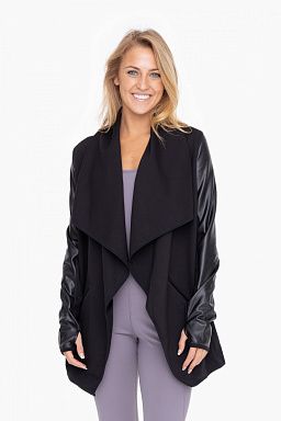 Leather Detail Waterfall Cardigan