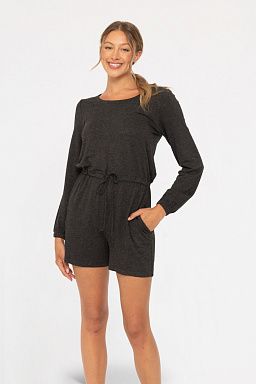 Long Sleeve Lounge Romper Charcoal 2tone