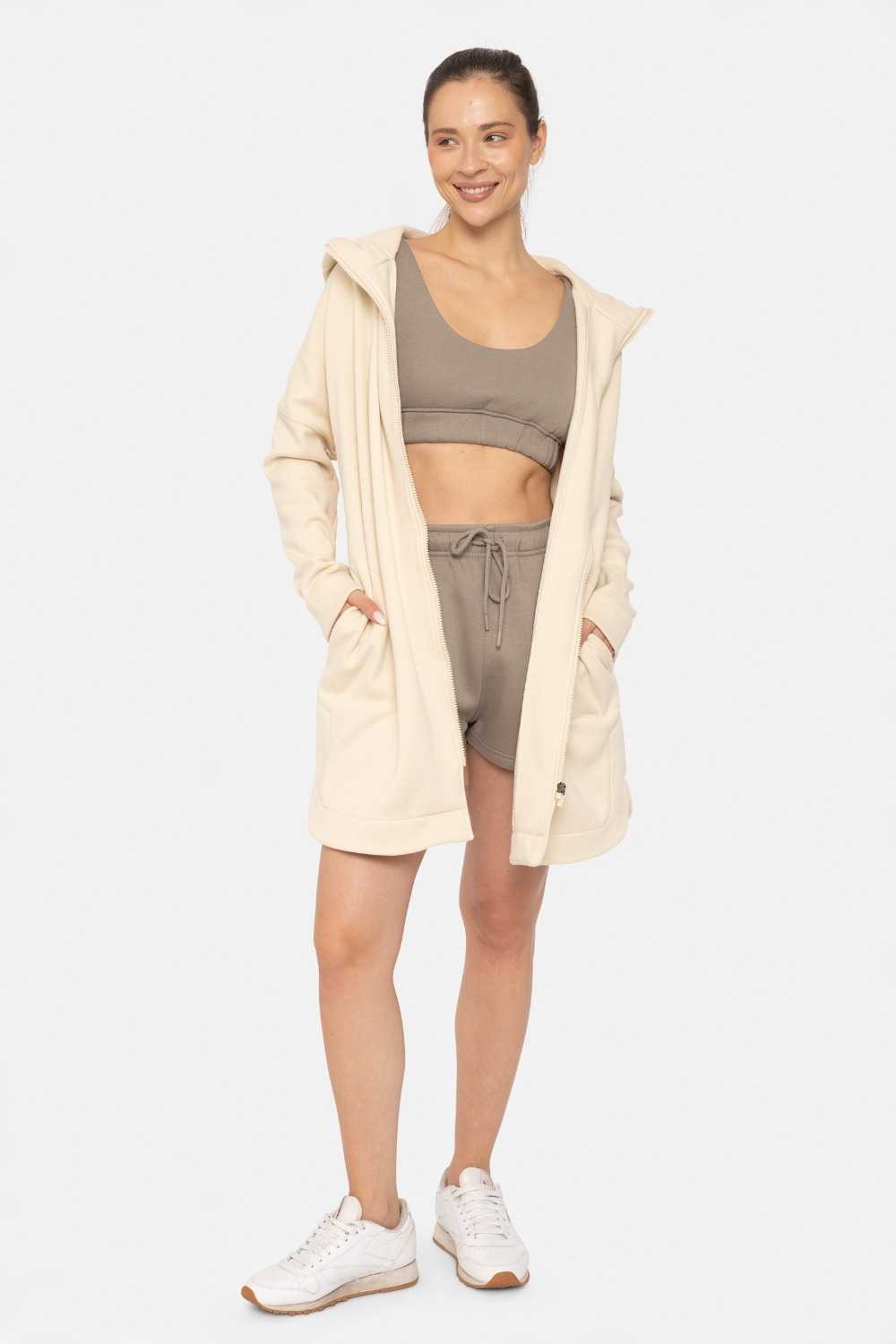Longline Zip-Up Jacket Hooded Champagne