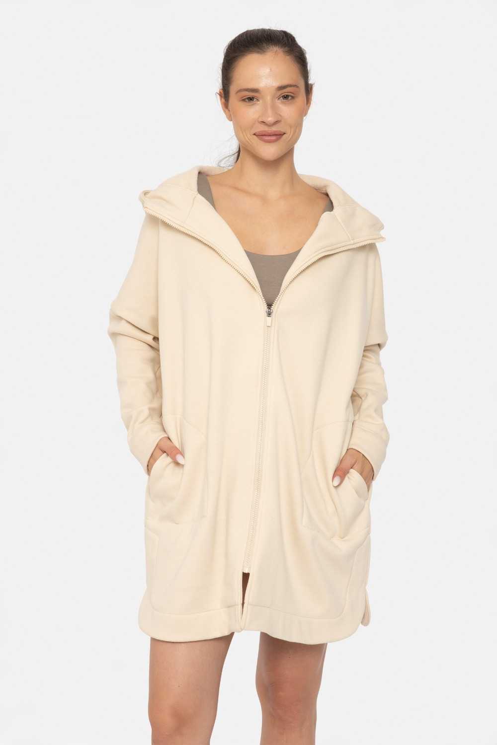 Longline Zip-Up Jacket Hooded Champagne