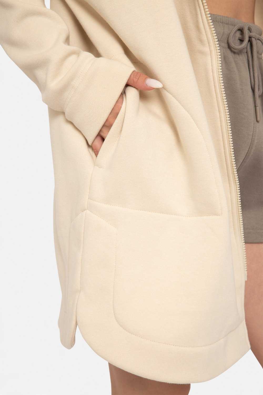 Longline Zip-Up Jacket Hooded Champagne