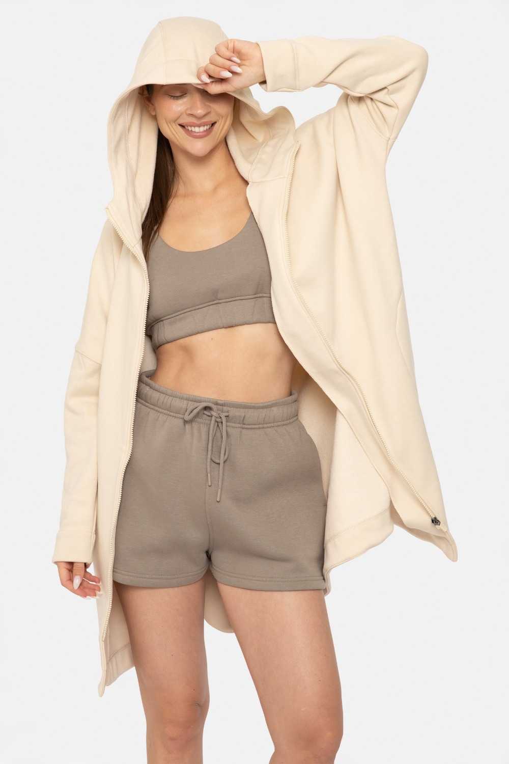 Longline Zip-Up Jacket Hooded Champagne