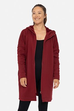 Longline Zip-Up Jacket Hooded Red velvet