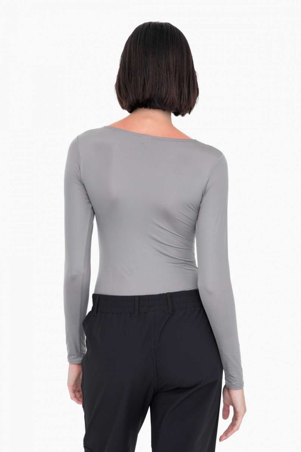 Metallic Scoop Neck Long Sleeve Bodysuit
