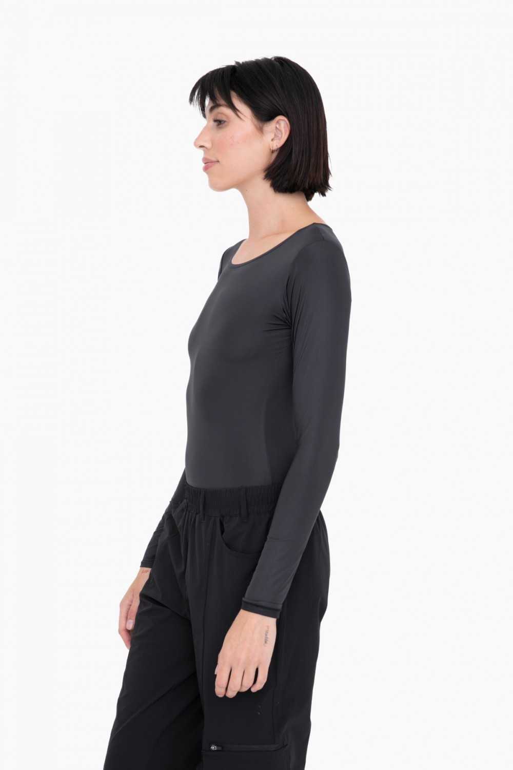Metallic Scoop Neck Long Sleeve Bodysuit