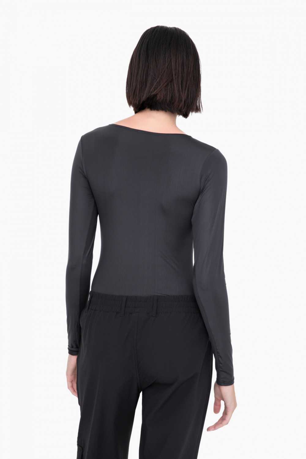 Metallic Scoop Neck Long Sleeve Bodysuit