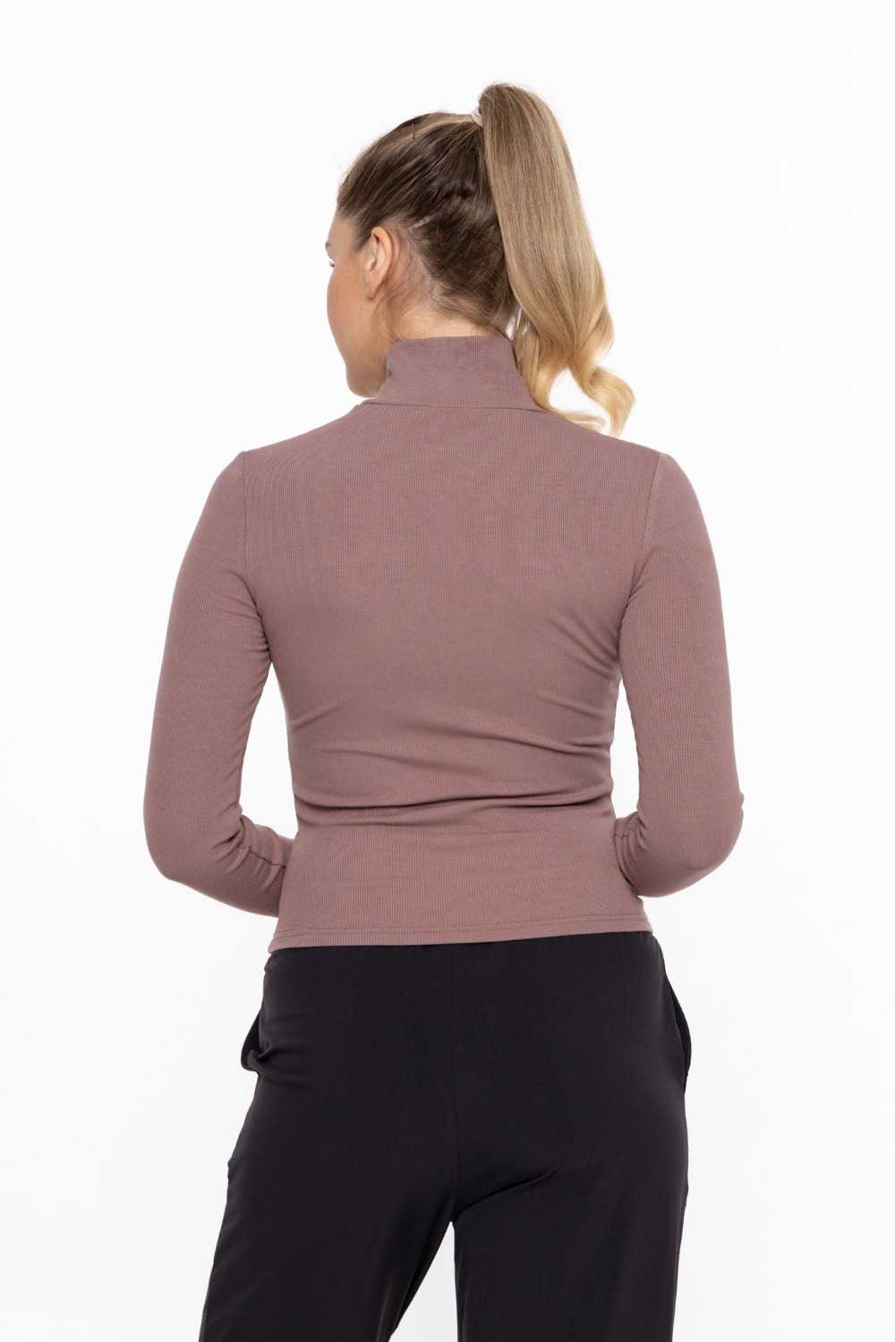 MICRO RIBBED LONG SLEEVE TURTLENECK Deep taupe