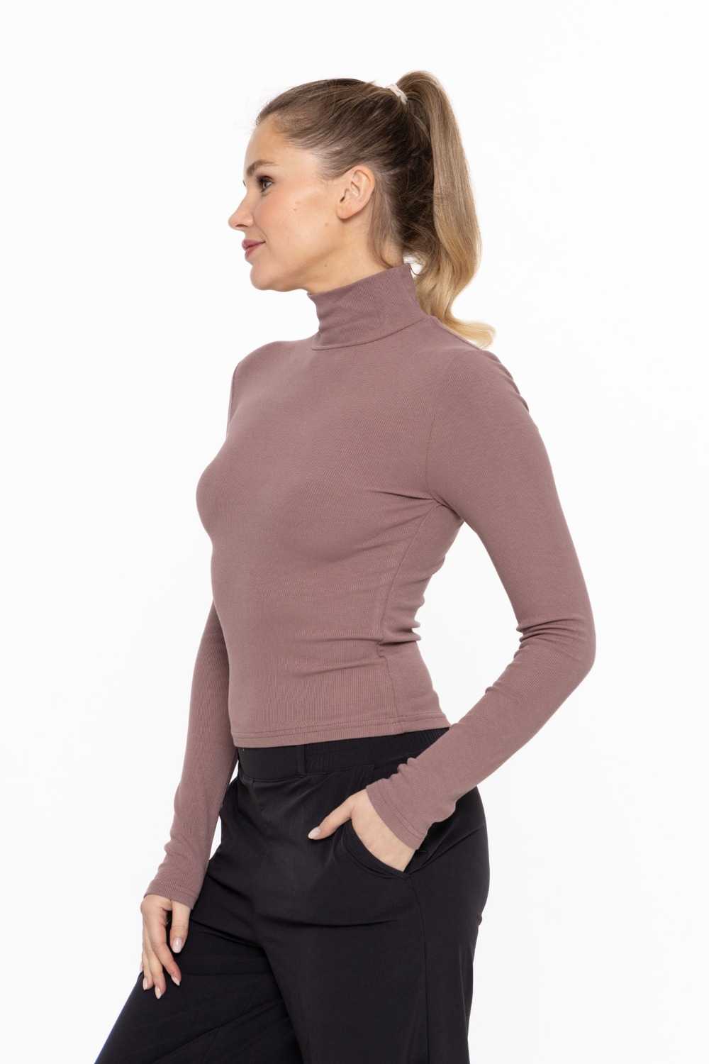 MICRO RIBBED LONG SLEEVE TURTLENECK Deep taupe