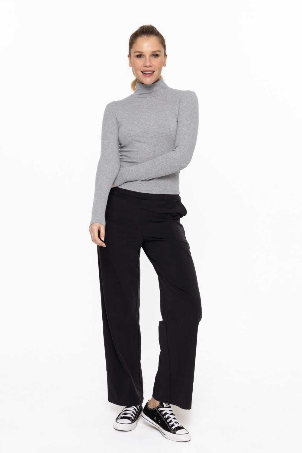 MICRO RIBBED LONG SLEEVE TURTLENECK Heather grey