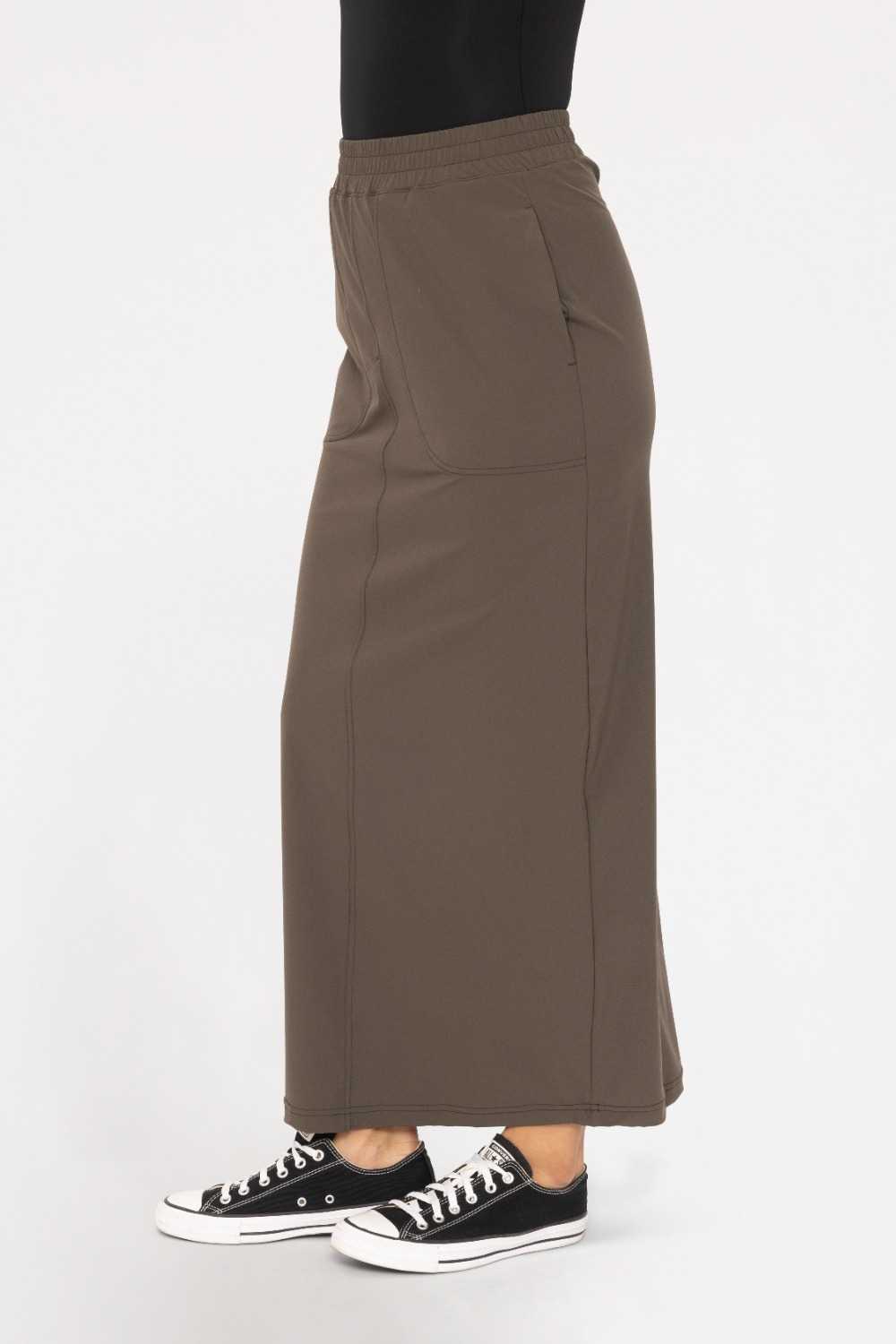 Mid-Rise Adjustable Cargo Maxi Skirt Dark olive