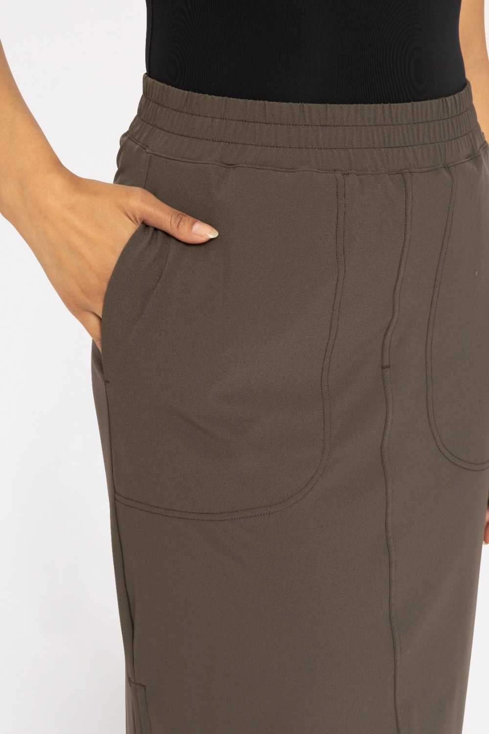 Mid-Rise Adjustable Cargo Maxi Skirt Dark olive