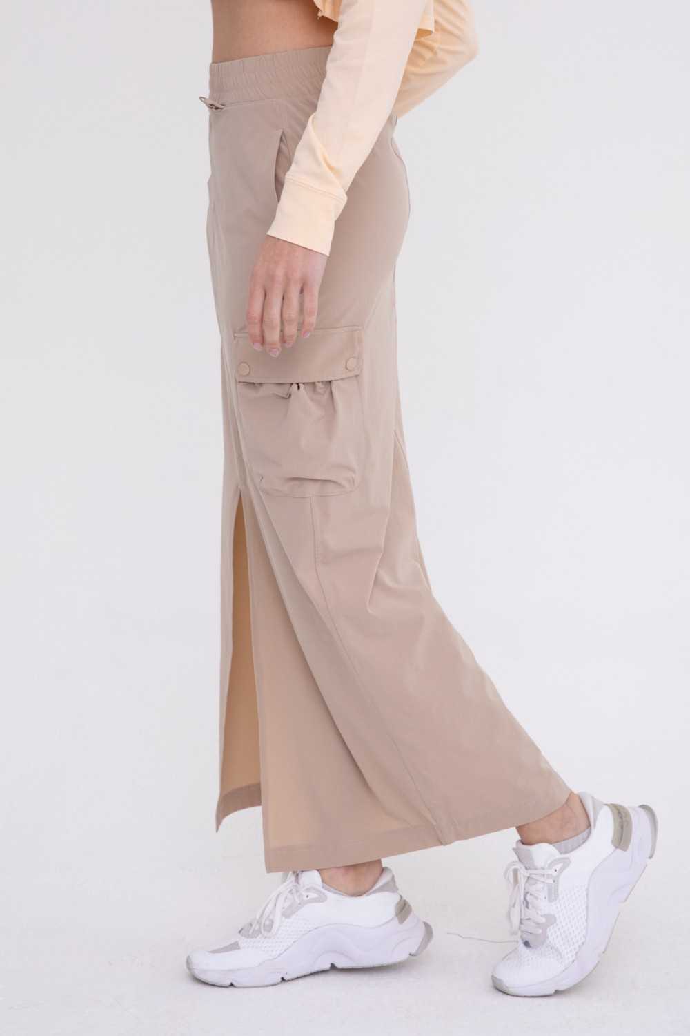 Mid-Rise Front Slit Cargo Maxi Skirt