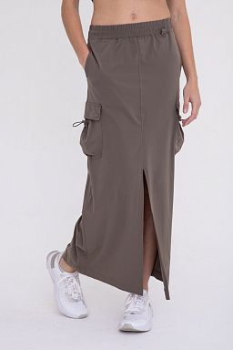 Mid-Rise Front Slit Cargo Maxi Skirt