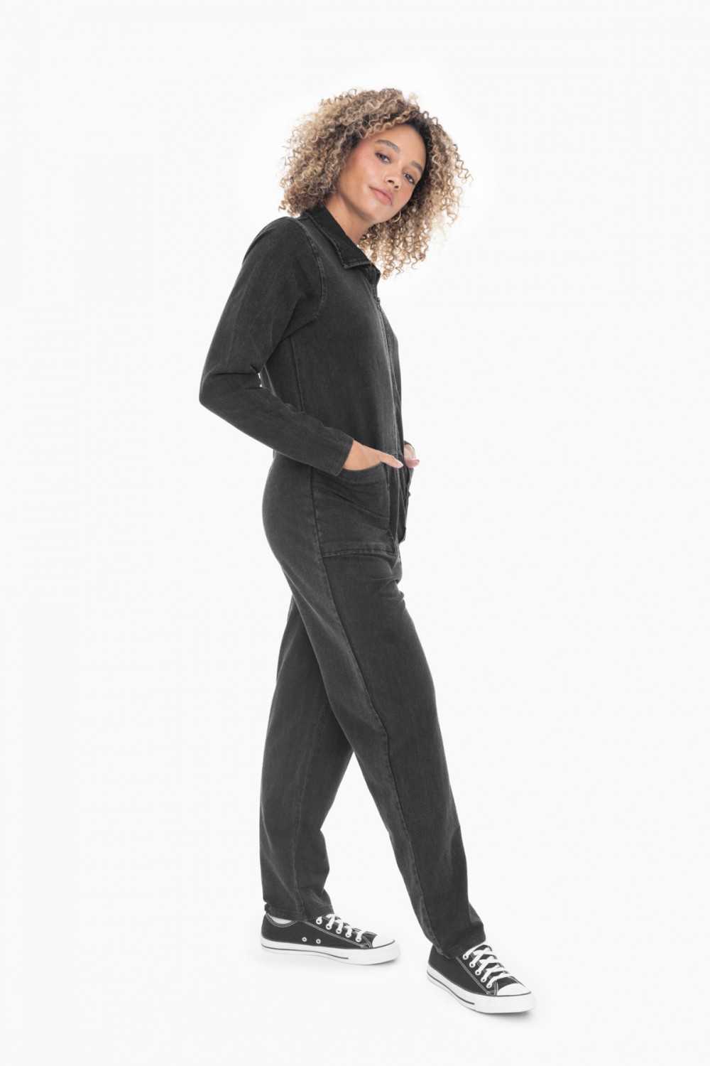 Mineral Wash Cotton Blend Jumpsuit
