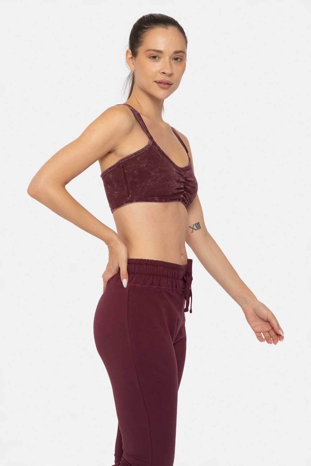 Mineral Wash Cotton Blend Lounge Bra Plum 24