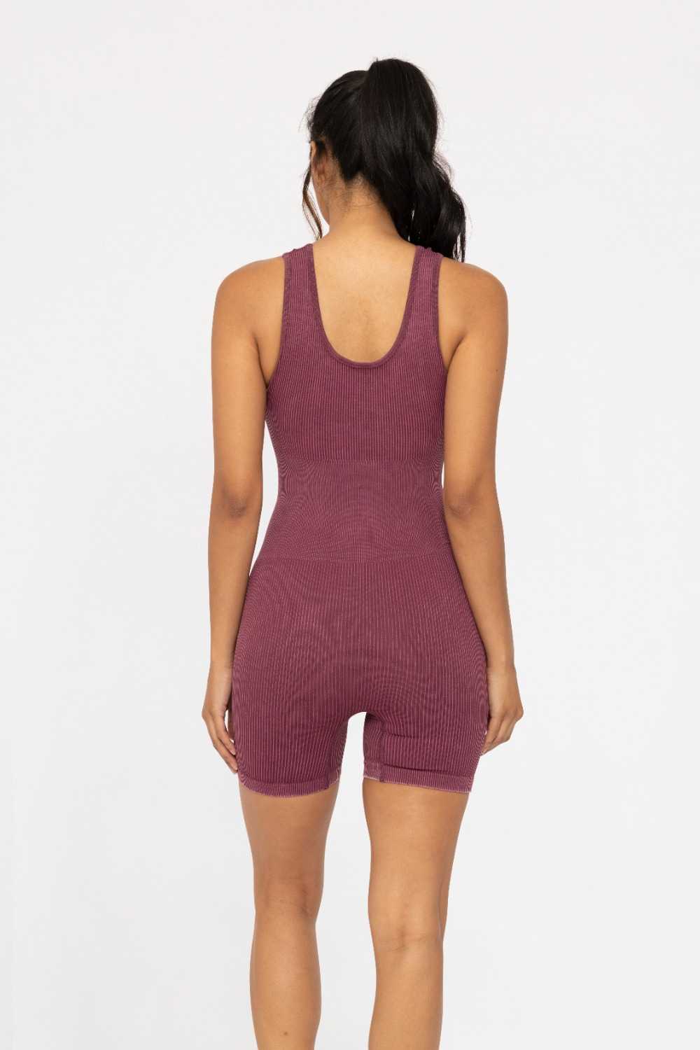 Mineral Wash Ribbed Active Romper Plum 24