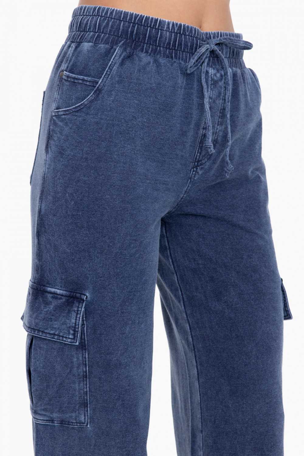 Mineral Wash Wide Leg Cotton Cargo Pants