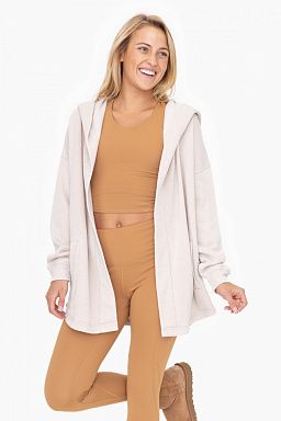 Mineral Washed Fleece Hooded Cardigan