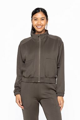 Mock Neck Zip-Up Active Jacket Black olive