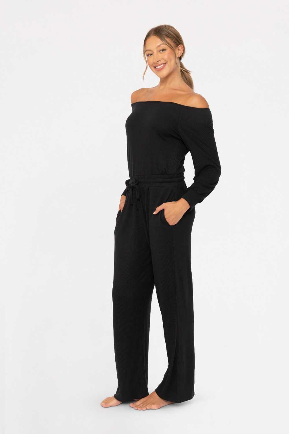 Off-the-Shoulder Lounge Jumpsuit Black