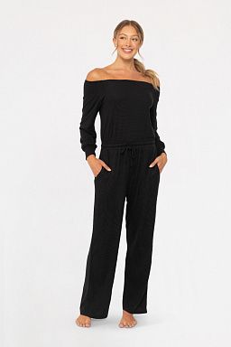 Off-the-Shoulder Lounge Jumpsuit Black