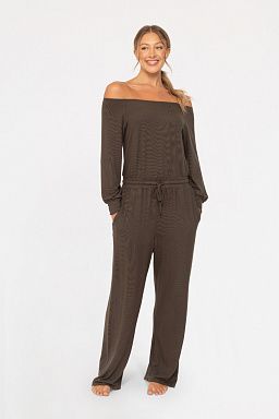 Off-the-Shoulder Lounge Jumpsuit Dark olive