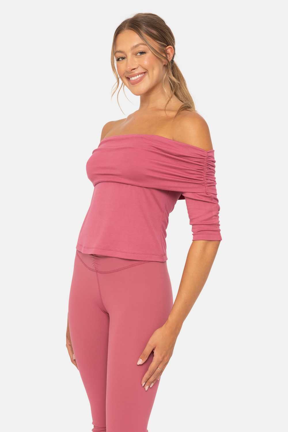 Off the Shoulder Ruched Top Soft magenta
