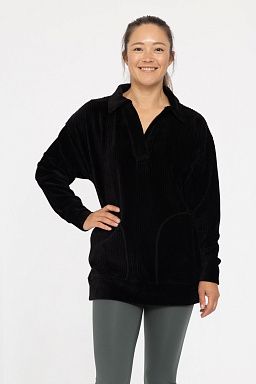 Oversized Collared Corduroy Pullover Black