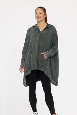 Oversized Cotton Poncho Hooded Jungle green