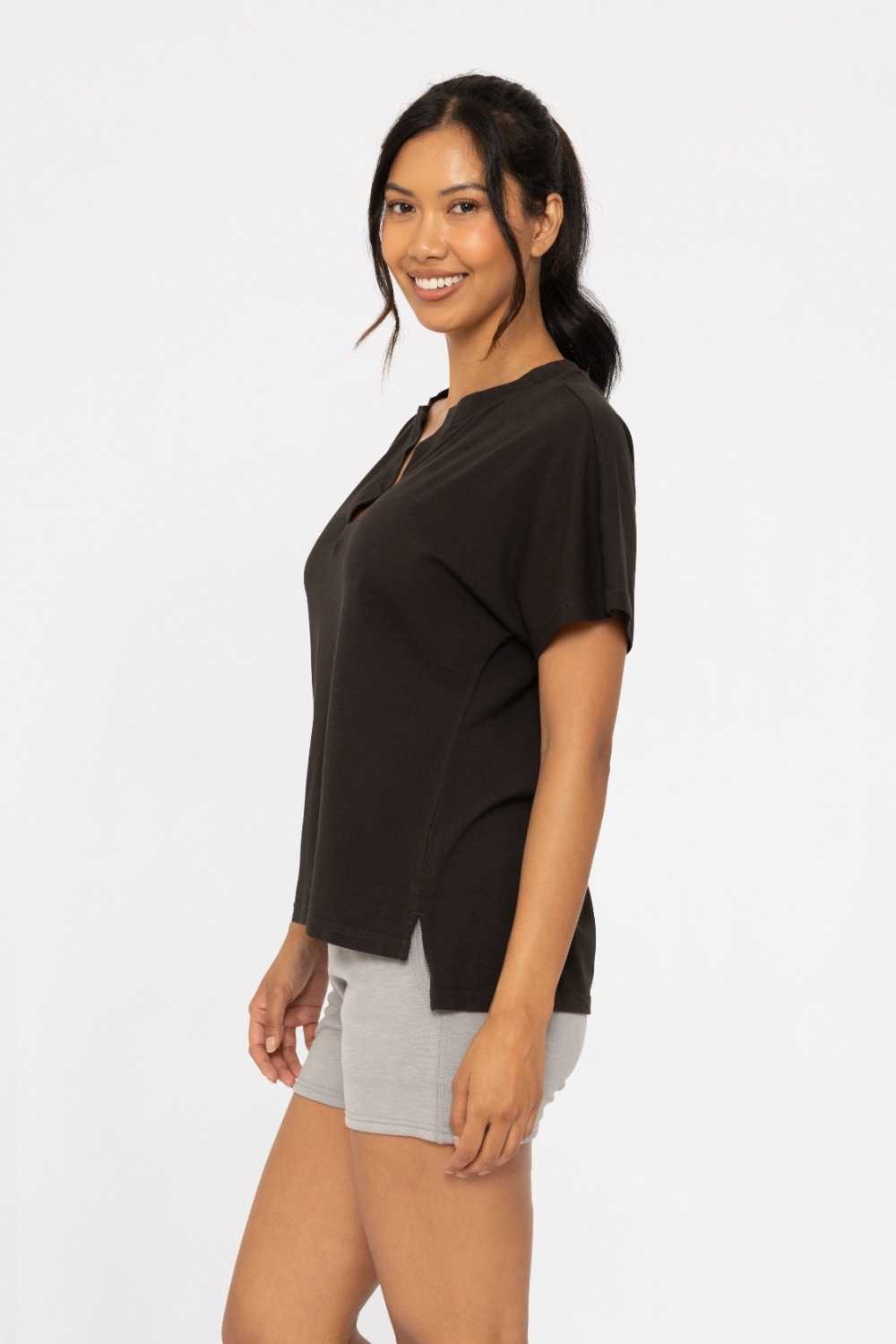 Pima Cotton Henley Tee Black