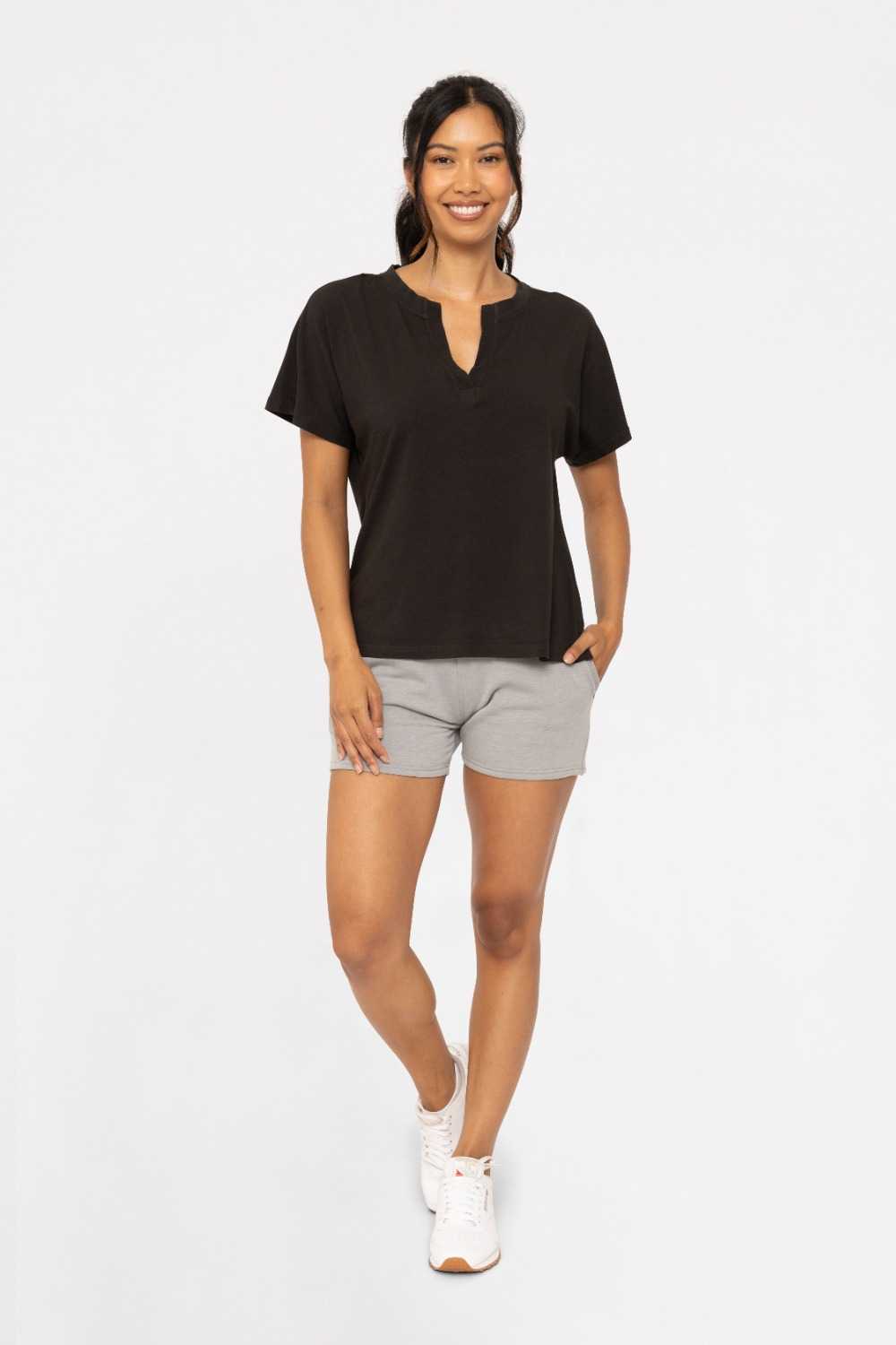 Pima Cotton Henley Tee Black