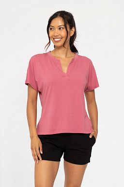 Pima Cotton Henley Tee Soft magenta