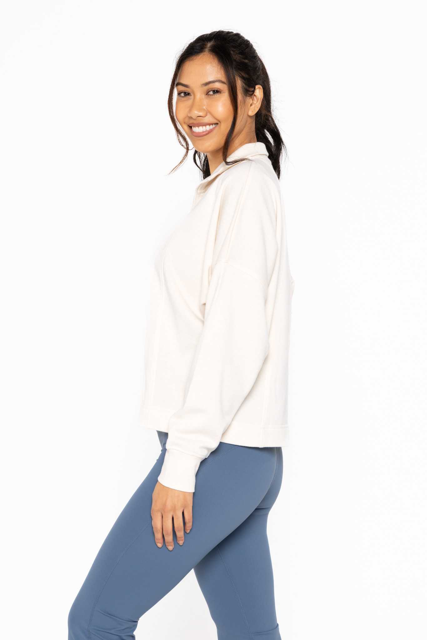 Plush Half-Zip Fleece Pullover Pearled ivory