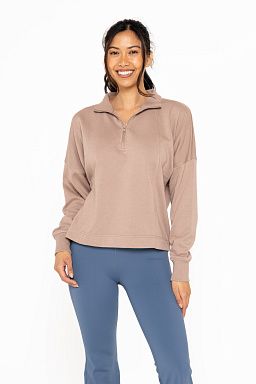 Plush Half-Zip Fleece Pullover Toast