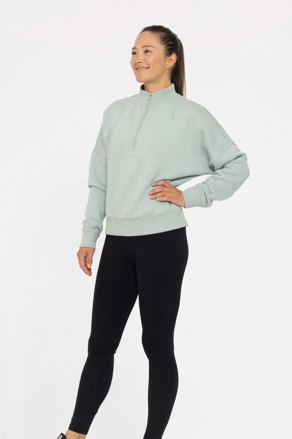 Princess Seam Quarter Zip Pullover Sweatshirt Vintage blue