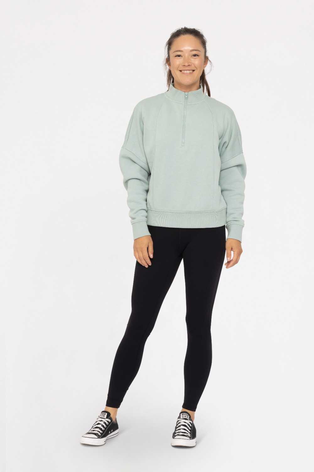 Princess Seam Quarter Zip Pullover Sweatshirt Vintage blue