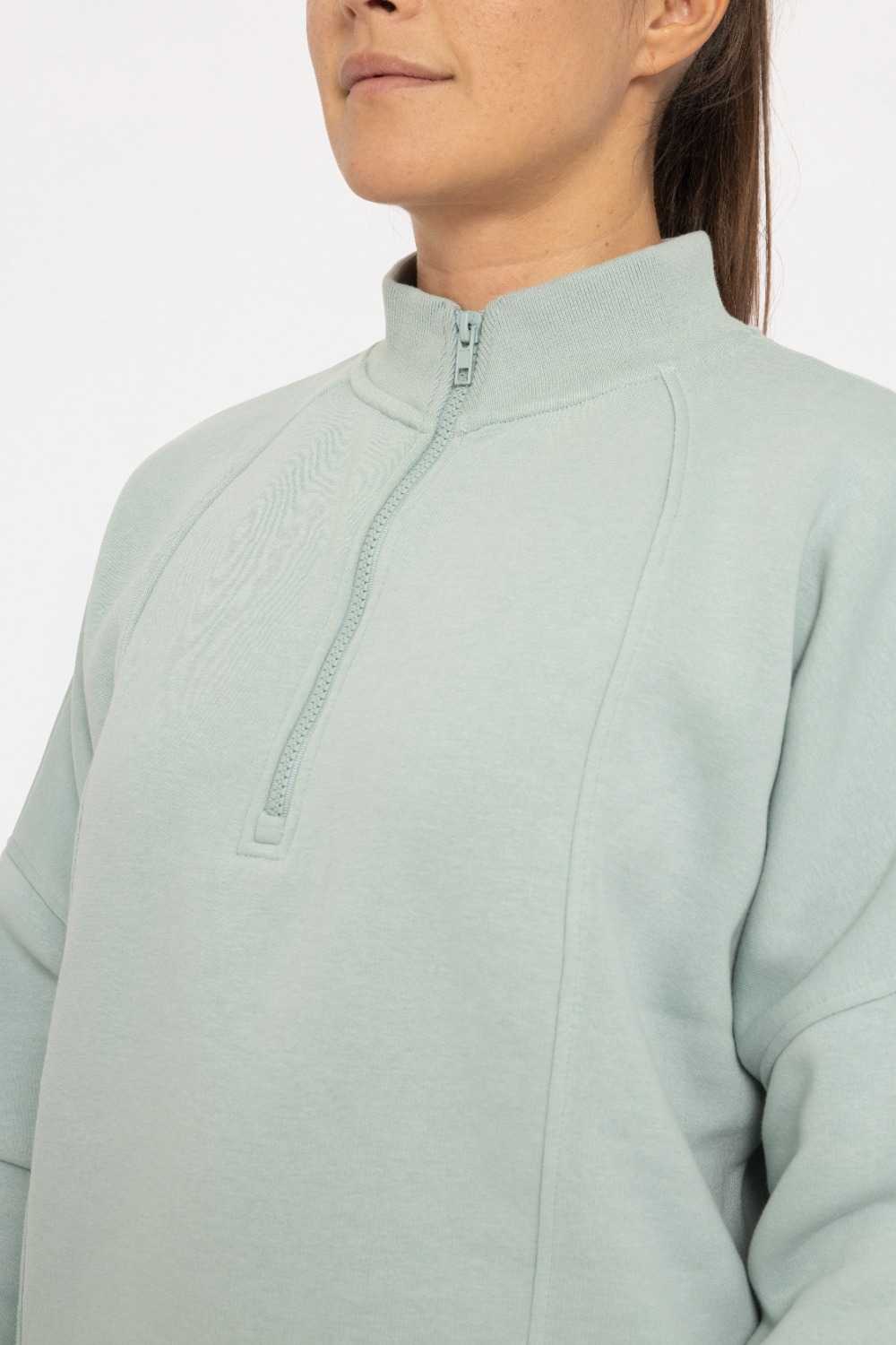 Princess Seam Quarter Zip Pullover Sweatshirt Vintage blue