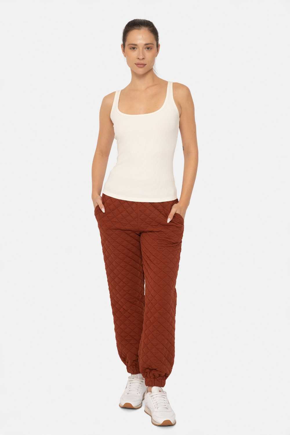 Quilted Jersey Joggers Mahogany
