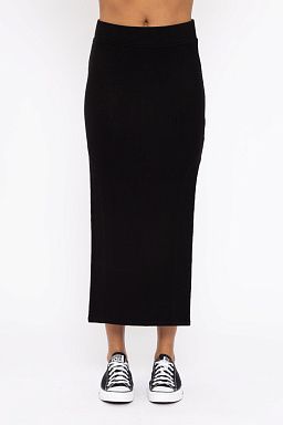 Ribbed High Waisted Midi Skirt Black