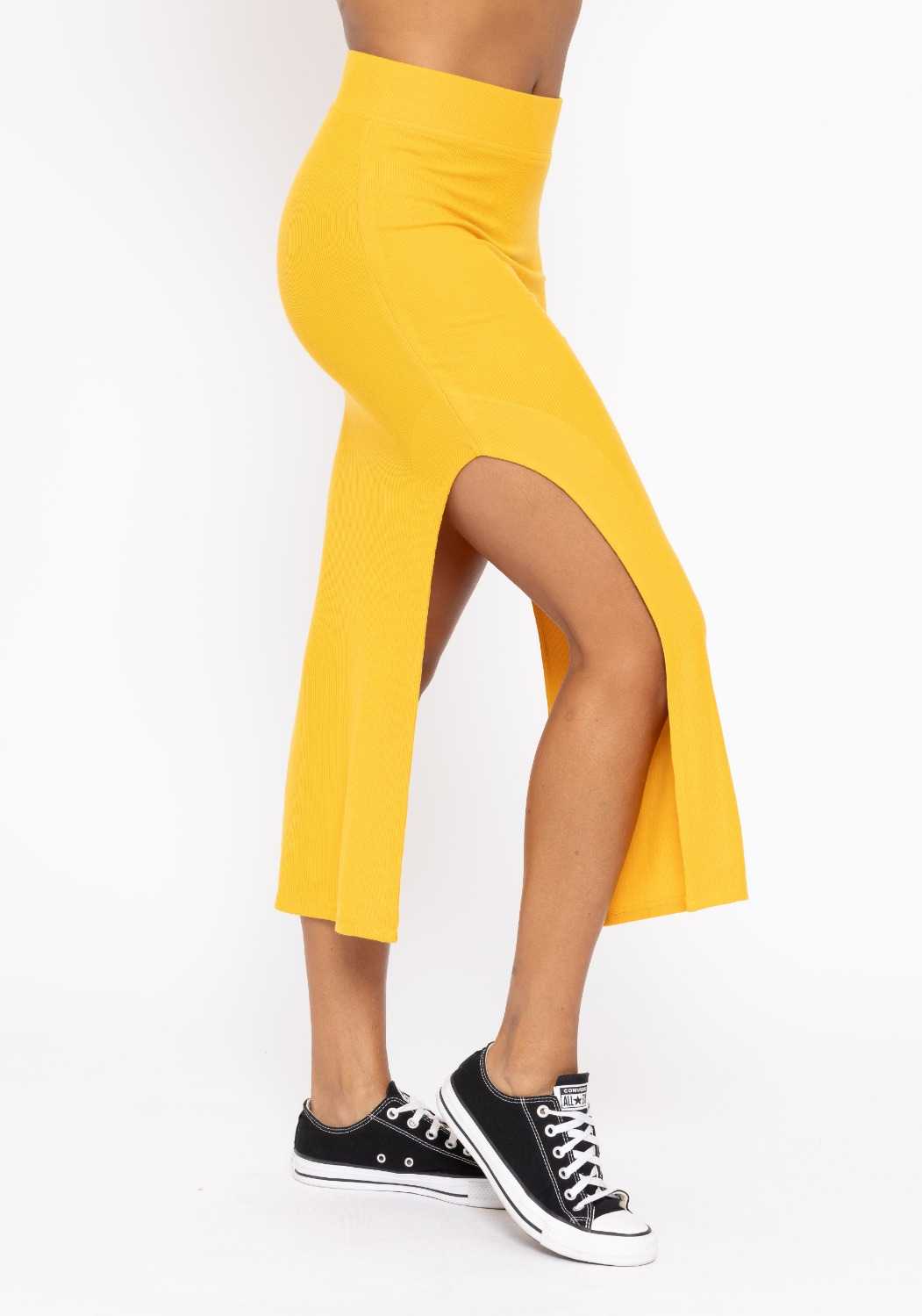 Ribbed High Waisted Midi Skirt Mango