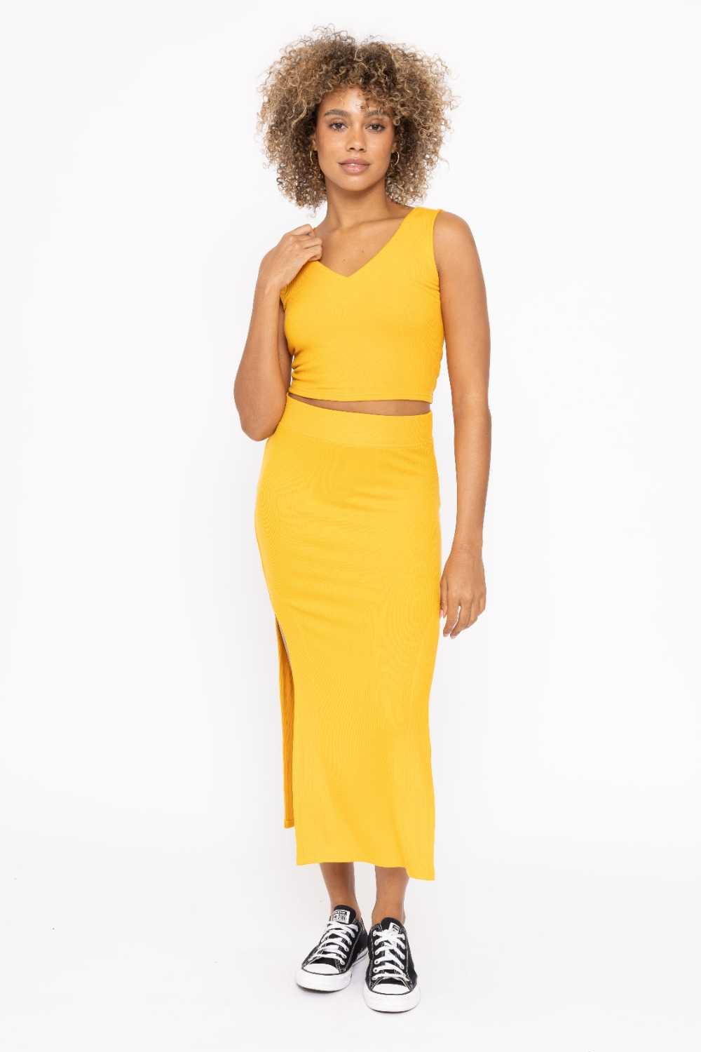 Ribbed High Waisted Midi Skirt Mango
