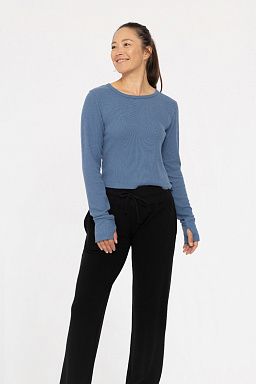 Ribbed Long Sleeve Thumbhole Top Washed denim