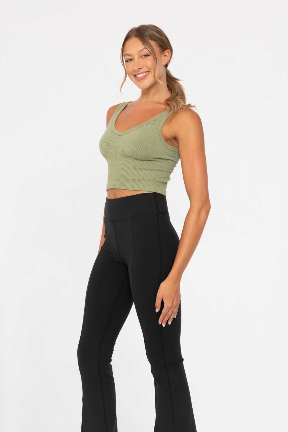 Ribbed Seamless Cropped Tank Top Sage