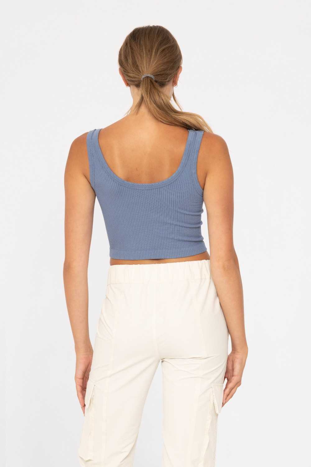 Ribbed Seamless Cropped Tank Top Washed denim