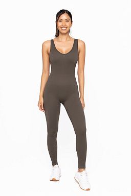 Ribbed Seamless V-Neck Catsuit Dark olive