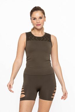 Seamless Laser Cut Longline Tank Top Dark olive