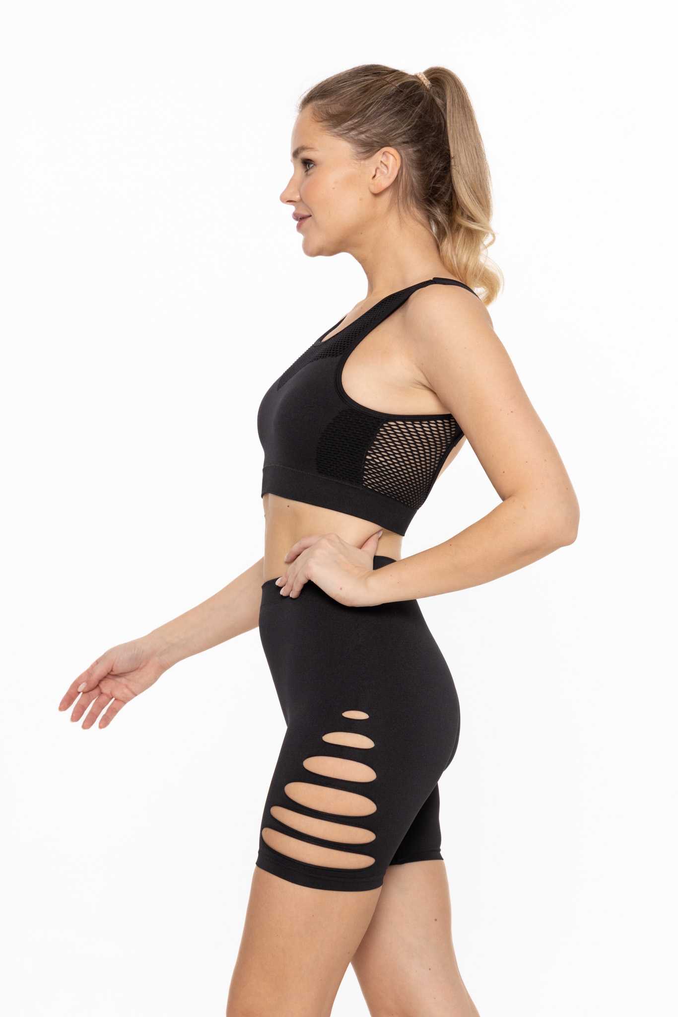 Seamless Laser Cut Sports Bra Black